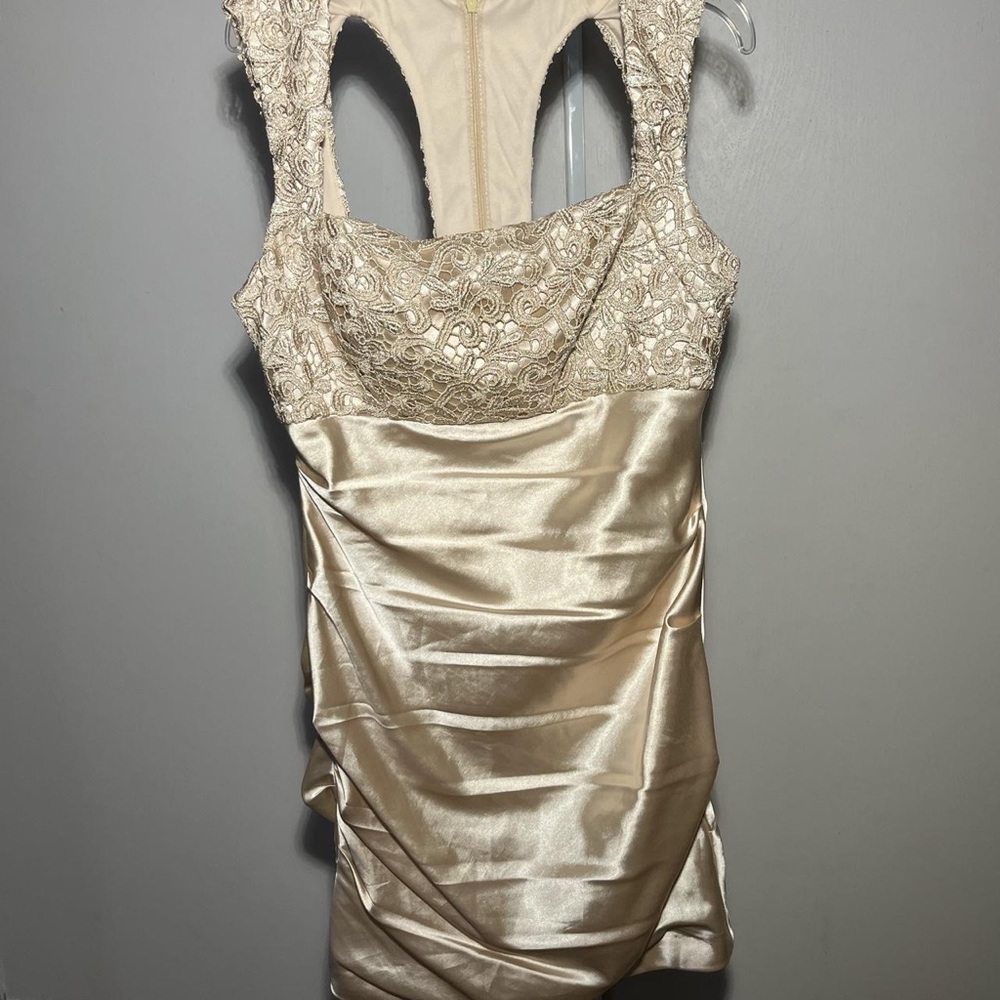 Gold mini/ midi dress.